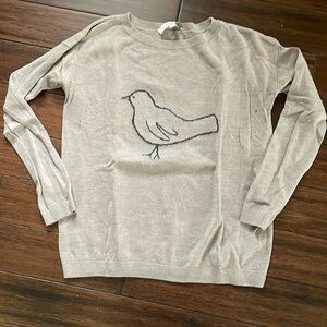XS tan LOFT sweater with bird detail on front